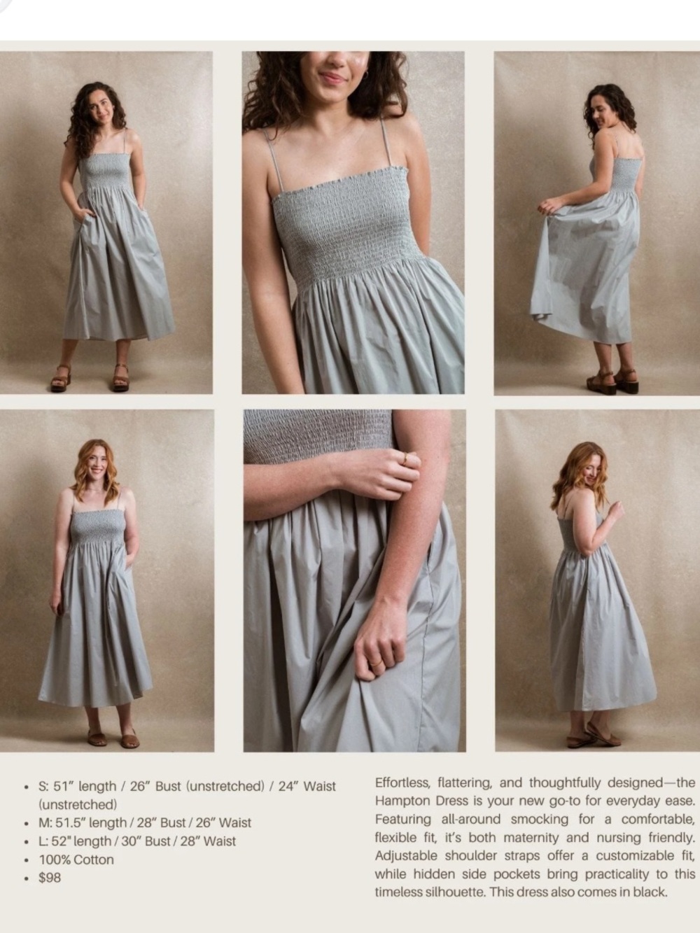 Smocked Midi Dress in Light Gray - Neuflora
